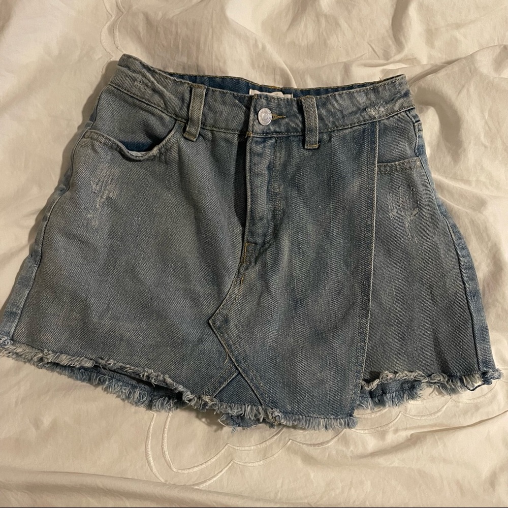 Distressed Light Denim Jean Skort